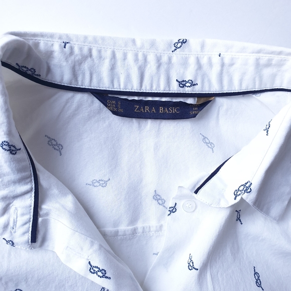 Zara Basic white nautical cord botton down Shirt size S - Picture 3 of 5